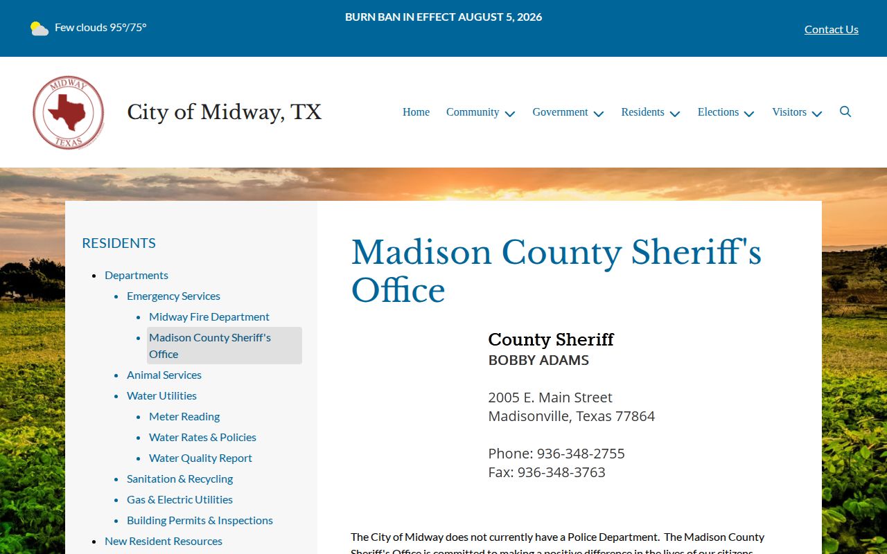 Madison County Midway public-safety record showing Sheriff service